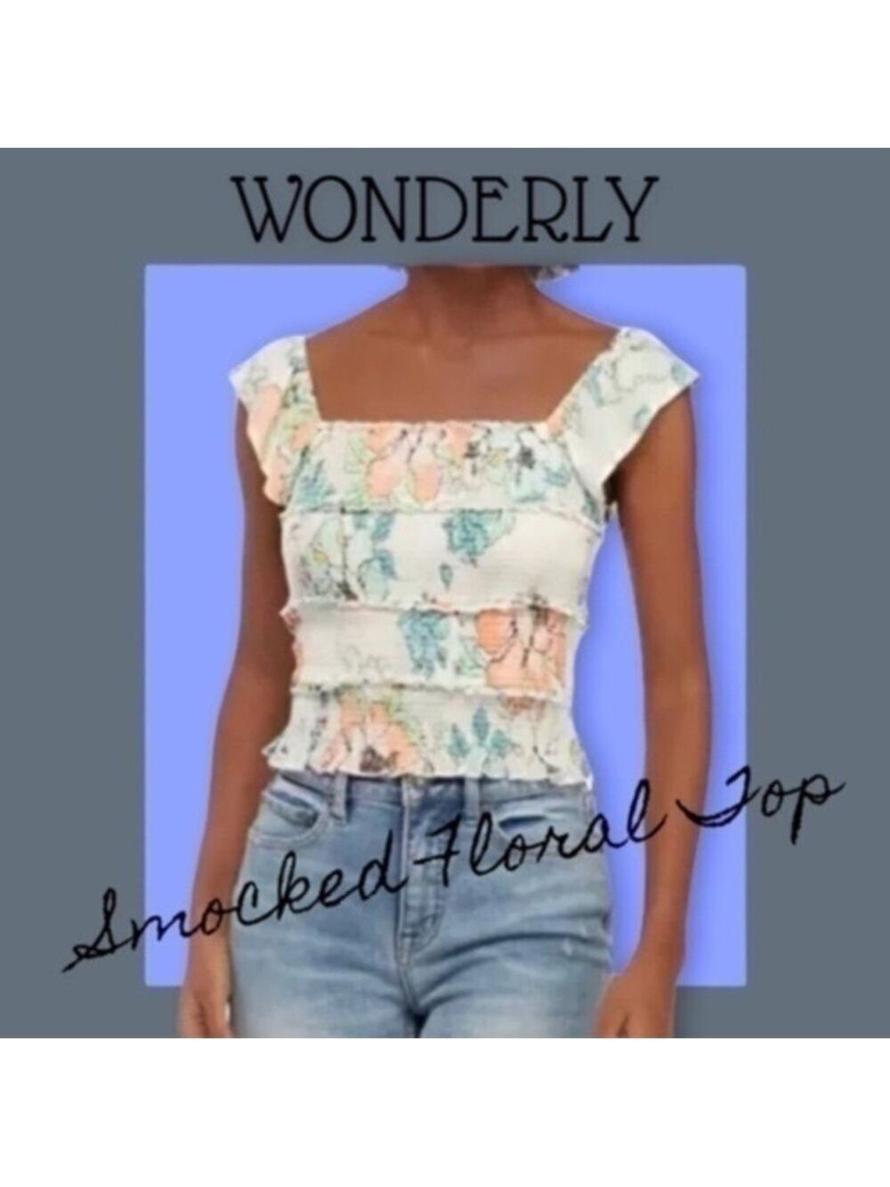 WONDERLY Flutter Sleeve Tiered Ruffles Fully Smocked Floral Print Top/XL NWT